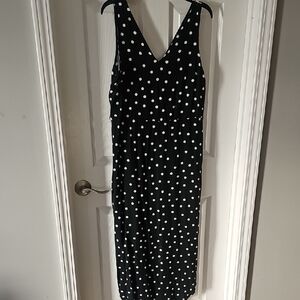 a new day Black and White Polka Dot Midi Dress